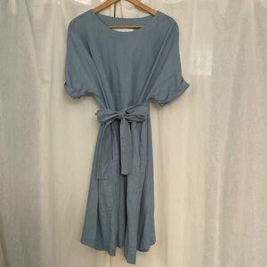 notPERFECTLINEN Linen midi summer dress RENNES-2 Swedish Blue, one size